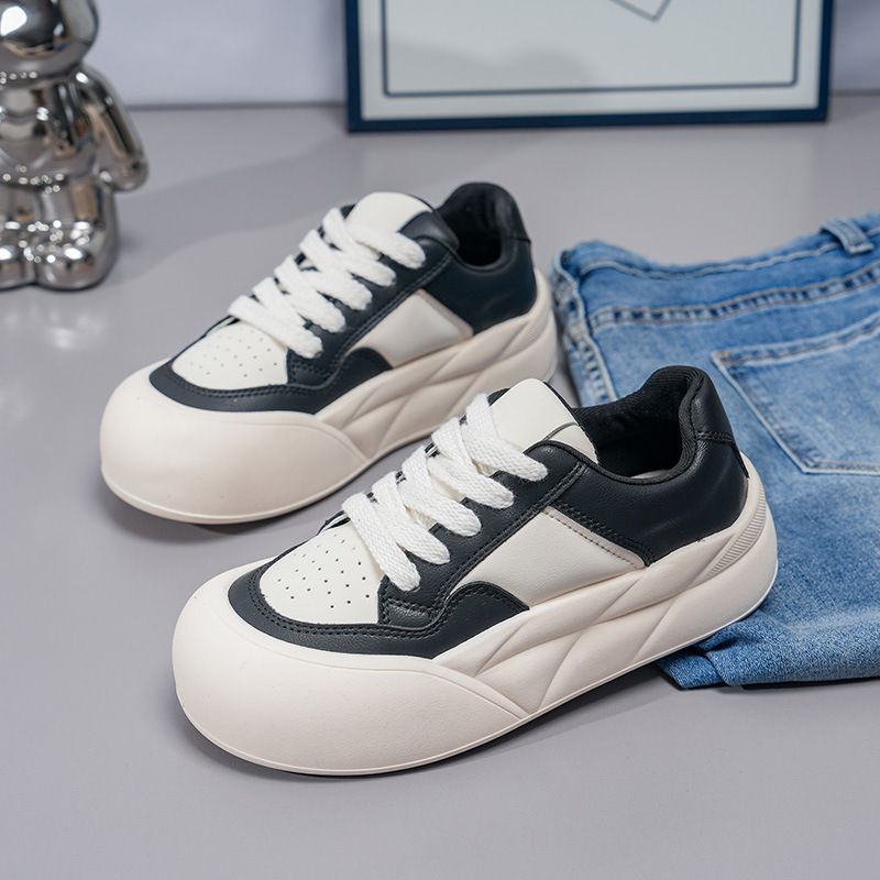 Frühlingsneues Board für Studentinnen: Lässige und vielseitige Modeschnürschuhe mit niedrigem Schnitt und dicker Sohle, Wolkenweiß, Single_voghion.com