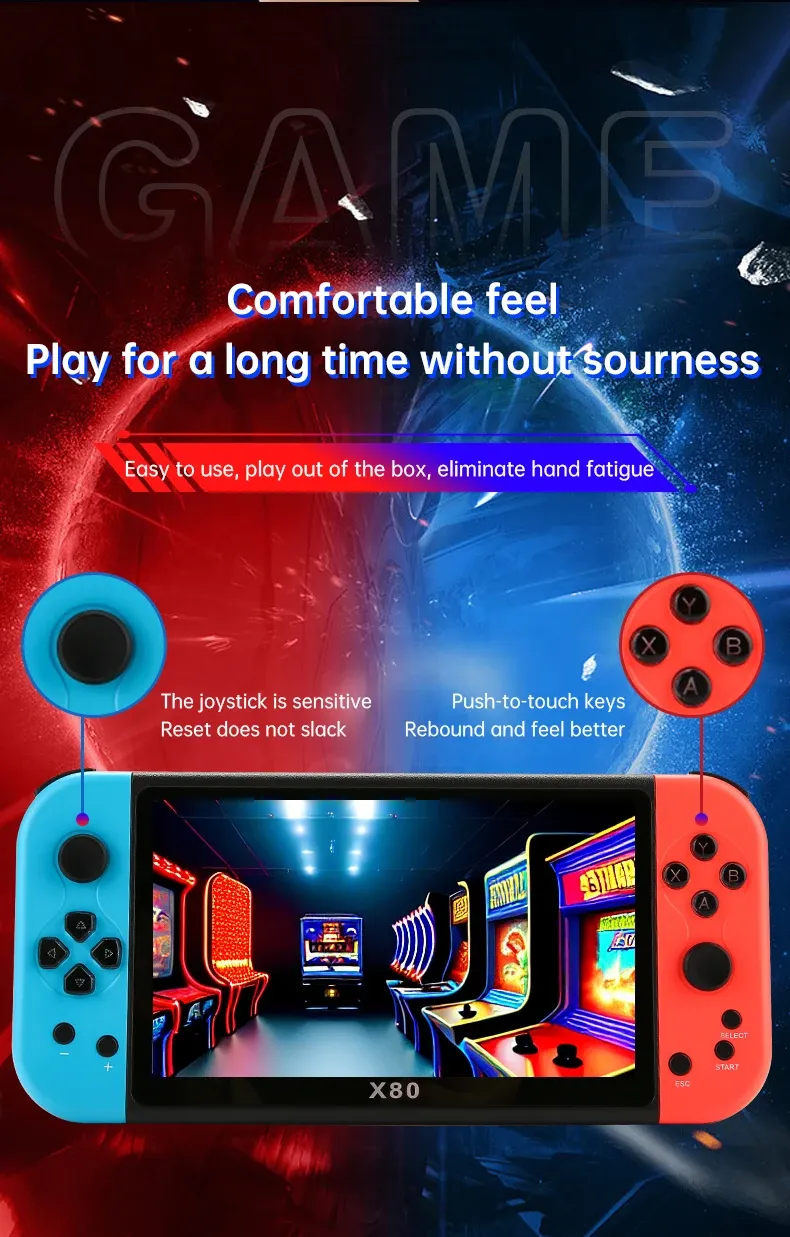 Coopreme X80 Portable Console 7-inch HD Large Screen Arcade PS1 Emulator Multi-function Nostalgia Classic PSP Handheld_voghion.com