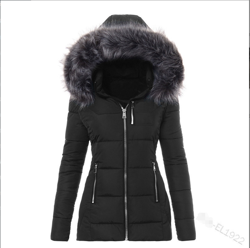 Modische Slim-Fit-Baumwolljacke mit Pelzkragen und Reißverschluss für Damen_voghion.com