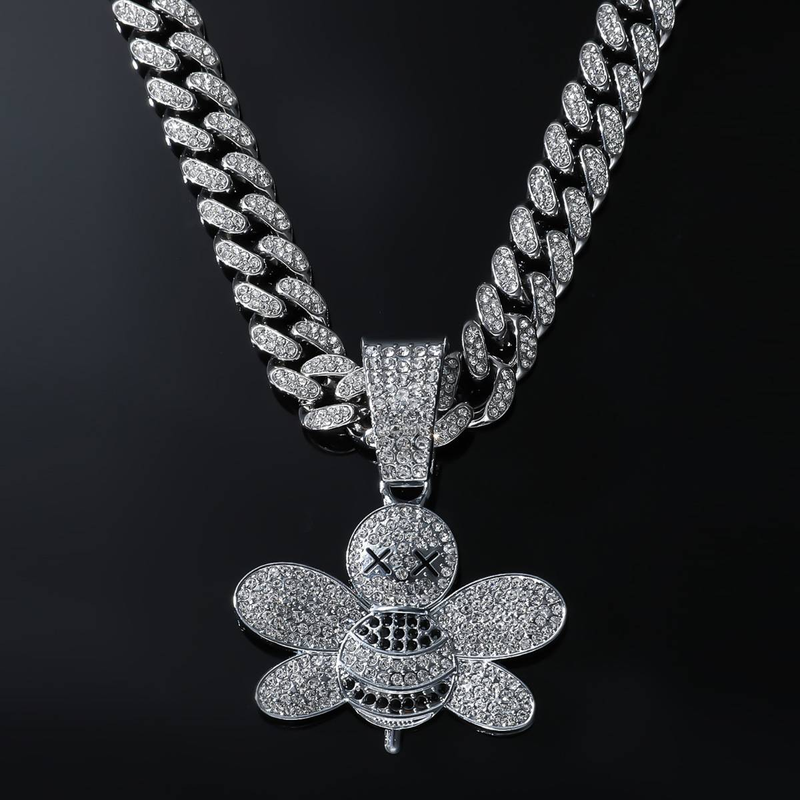 Ciondolo ape laboriosa 15 mm catena girocollo a maglie cubane da 18 pollici Hip Hop completamente ghiacciato Cubi Zirconia Cz oro rosa colore gioielli da uomo_voghion.com