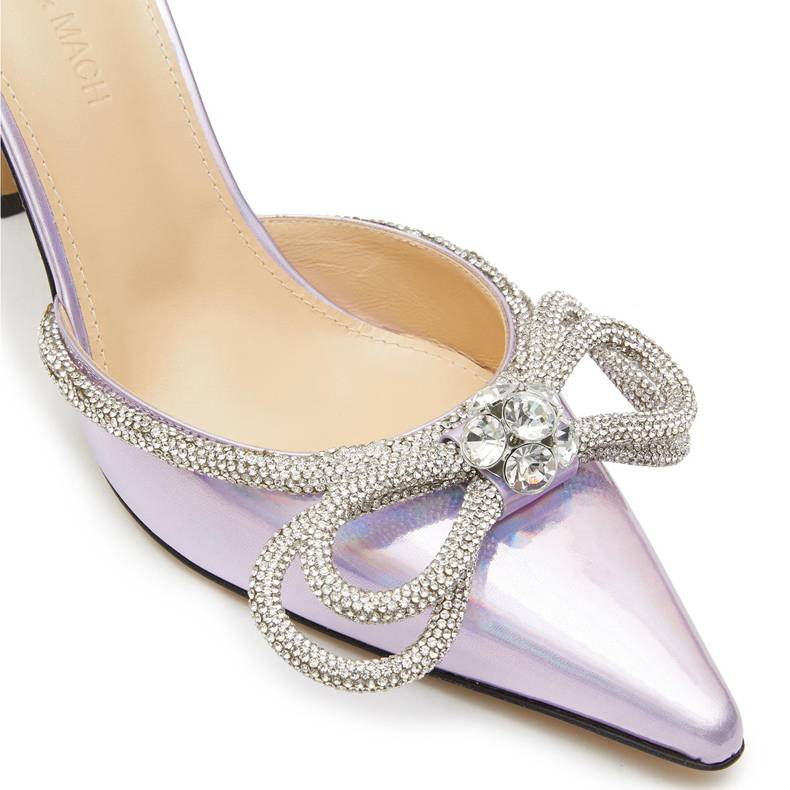 Women’s Shoes One step laser bow rhinestone high heeled slippers with stiletto heels, pointed toe half slippers_voghion.com