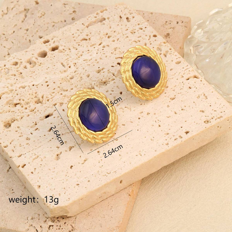 New light luxury retro irregular round earrings for women, inlaid with cat eye stones, high-end and exaggerated design, stainless steel earrings_voghion.com