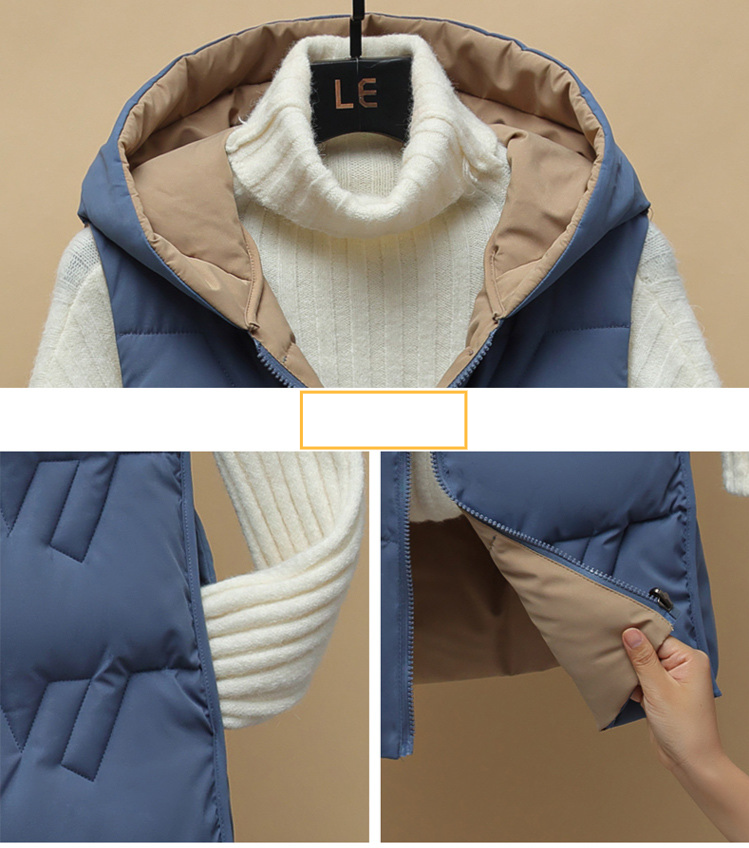 Vêtements pour femmes Automne et hiver réversible à capuche légère veste décontractée en duvet gilet style collège mince veste étudiante_voghion.com