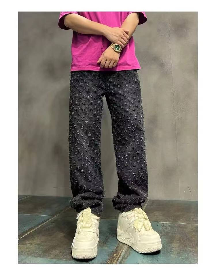 2024 American High Street Jeans Hommes Ample Droite Tendance Marque Ensemble Pantalon Polyvalent_voghion.com