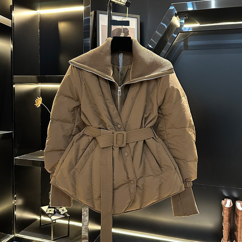 Women's Clothing shop cotton jacket high end feeling super good looking temperament waist coffee color two piece cotton jacket for women winter_voghion.com