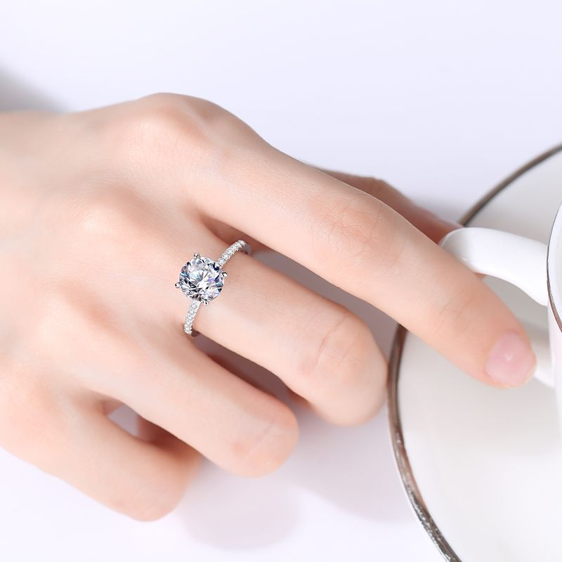 Anello in argento con quattro griffe per donna, moda classica, anello con diamanti Moissanite da 2 ct, montatura vuota_voghion.com