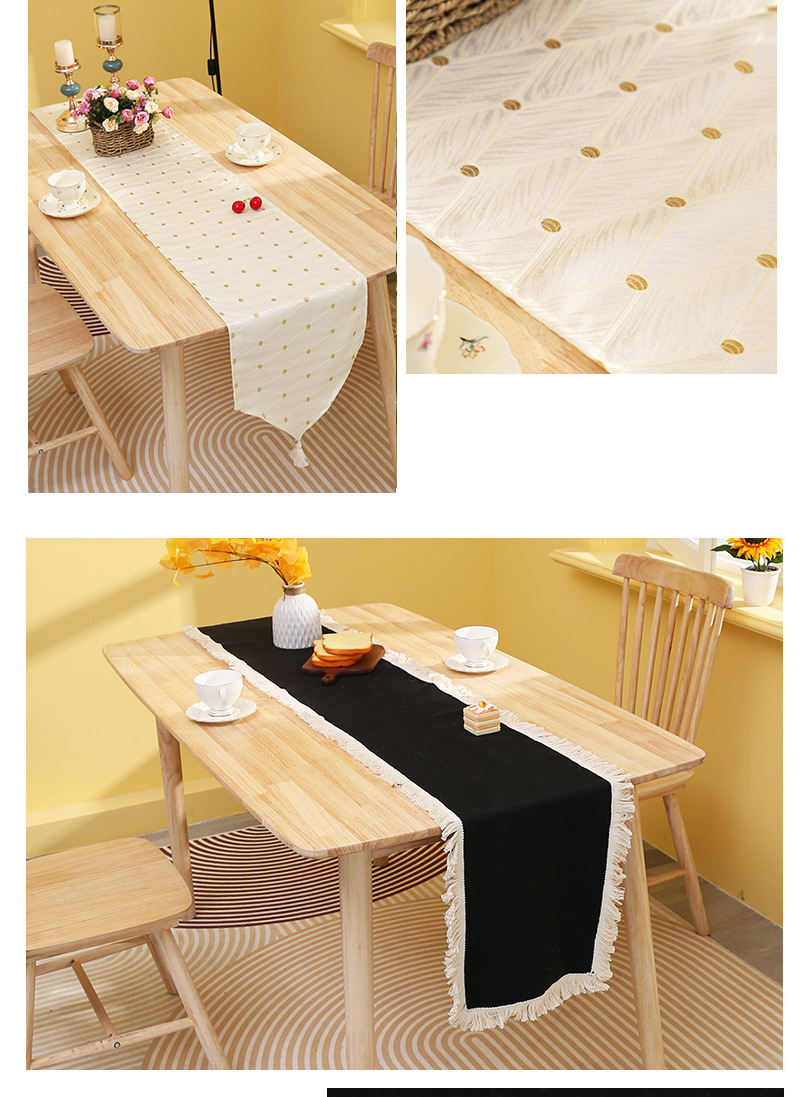 Caminho de mesa com borlas de linho - Decoração rústica de fazenda para mesa de jantar longa_voghion.com