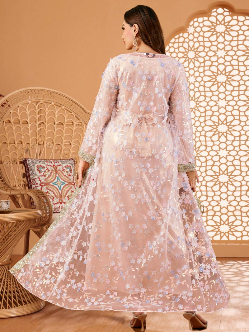 Muslimische Damenbekleidung Neue elegante Luxus bestickte Spitze zweiteilige Robe Abaya_voghion.com