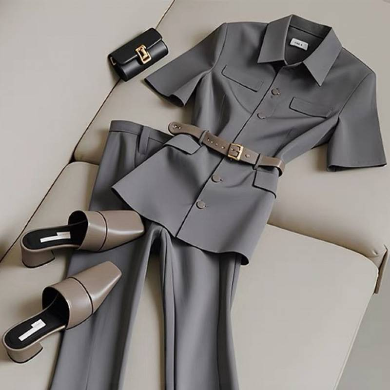 Elegant Summer Office Suit Set - Professional Blazer & Pants Outfit For Women, Breathable Polyester, S-2XL Size Range_voghion.com