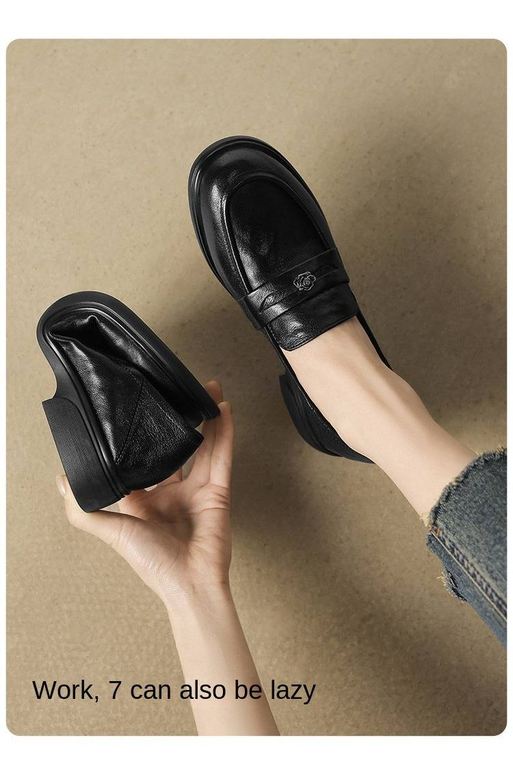 【Handgeschöpftes Lammleder, weiche Sohle und weiches Obermaterial】 Britische Loafer von Cameido für Damen, tiefe Slipper mit niedrigem Absatz für den Herbst_voghion.com