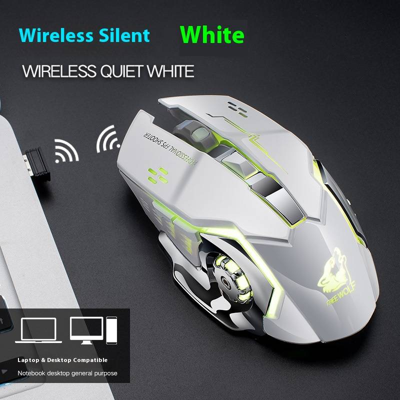 Mouse sem fio para jogos X8 com iluminação RGB, 2400 DPI, 6 botões, design ergonômico para PC/laptop - compatível com Mac e Windows (preto/branco/cinza)_voghion.com