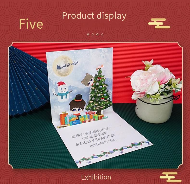 Carte de vœux pop-up 3D de Noël, sculpture en papier artisanale pour décorations de fêtes, invitations de fête, message personnalisable_voghion.com