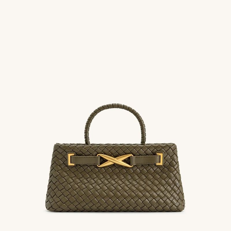 JW PEI'S Woven Top-Handle Bag | Black Vegan Leather With Gold Hardware | Sustainable & Durable For Daily Use_voghion.com