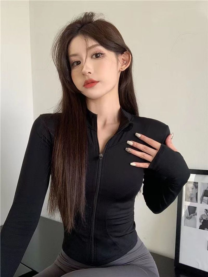 Γιόγκα Αθλητικά ρούχα Γυναικεία Άνοιξη/Καλοκαίρι Νέο Στυλ Σφιχτό και Αδυνατιστικό Γρήγορο Στέγνωμα Ζακέτα γιακά στο επάνω μέρος_voghion.com