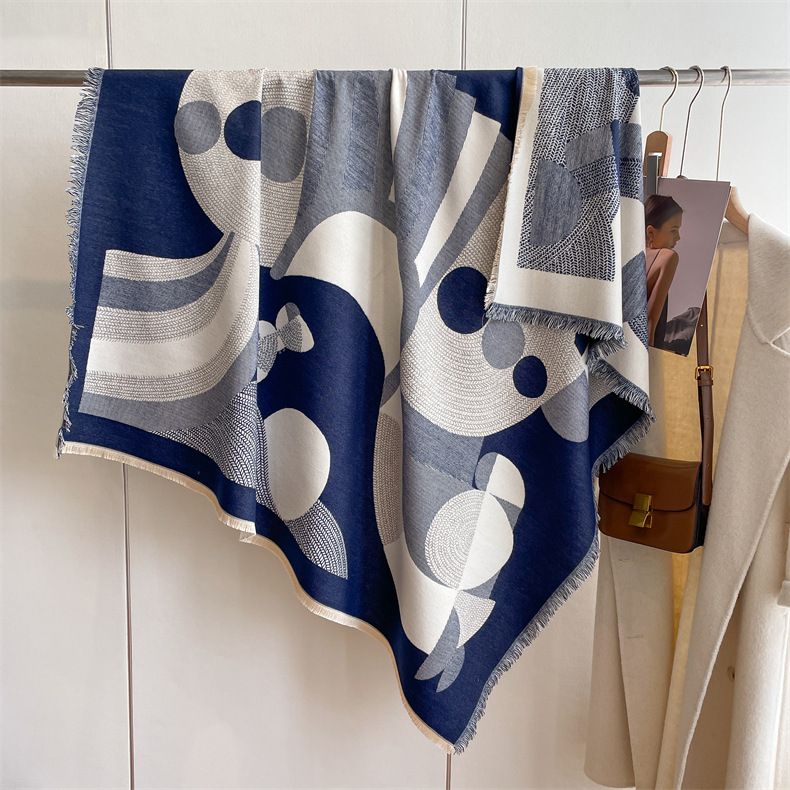 2024 Autumn/Winter New Square Art Style Cashmere Scarf Women's Warm Air Conditioning Room West Blanket Shawl_voghion.com