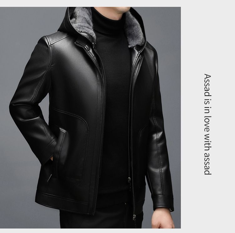 Giacca invernale da uomo Haining 2025 con cappuccio corto, casual, in pelle e pelliccia, integrata, ispessita_voghion.com