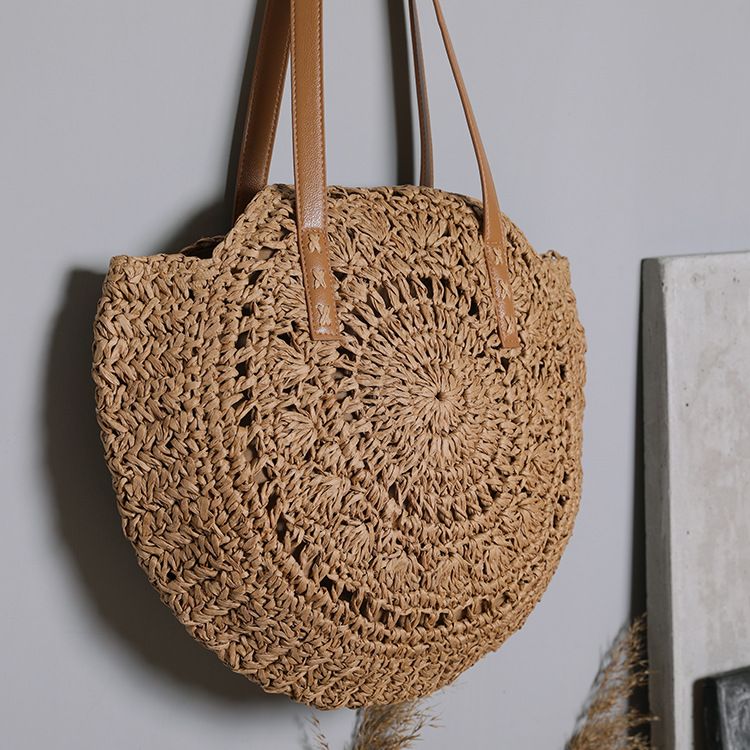 2024 New Fashion Straw Woven Single Shoulder Women's Beach Vacation Large Capacity Tote Bag_voghion.com