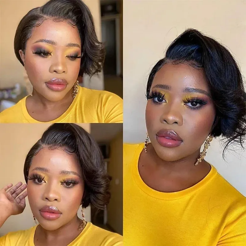 Pixie Cut Transparent Lace Human Hair Wigs for Women Short Bob Wig 13X4 Lace Front Wig Prepluck Brazilian Hair_voghion.com