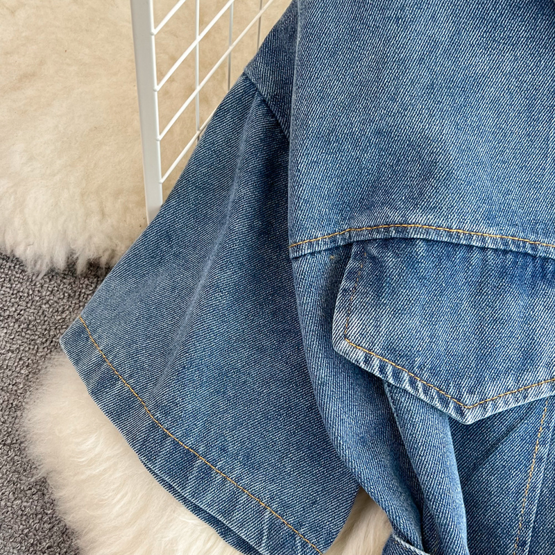 Taille Tailliert Rundhals Color Block Jeanshemd Chic Casual Mittellang_voghion.com