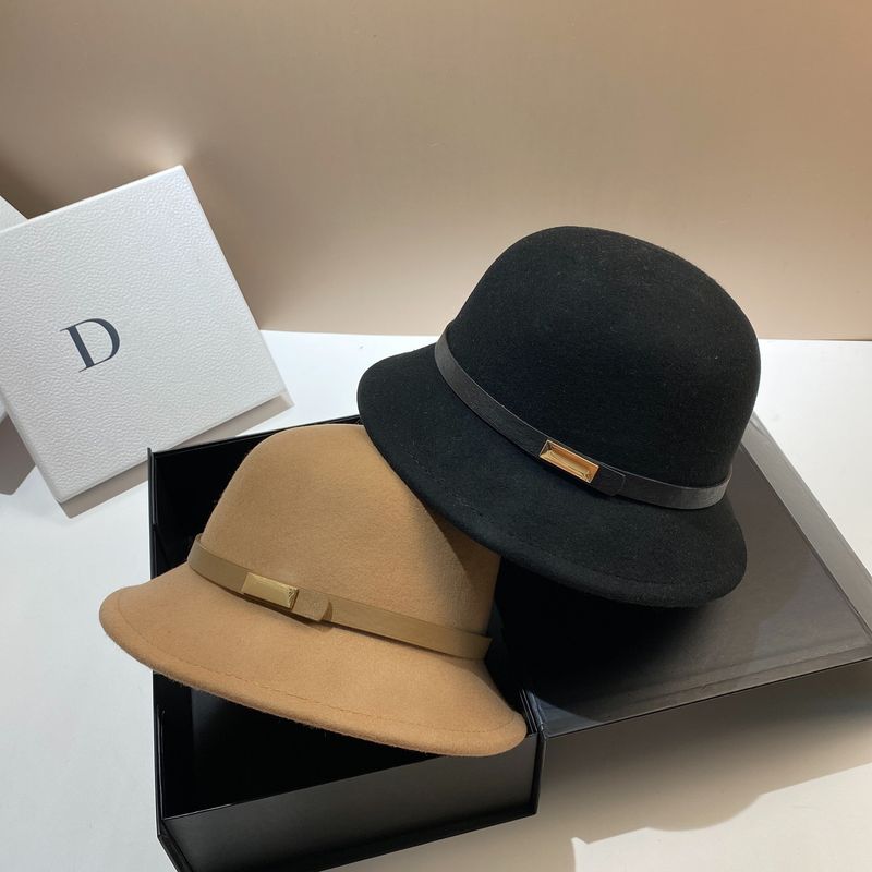Autumn and Winter Simple Wool Bowl Korean Edition Women's Elegant temperament High quality Belt Gift Versatile Ball Hat_voghion.com