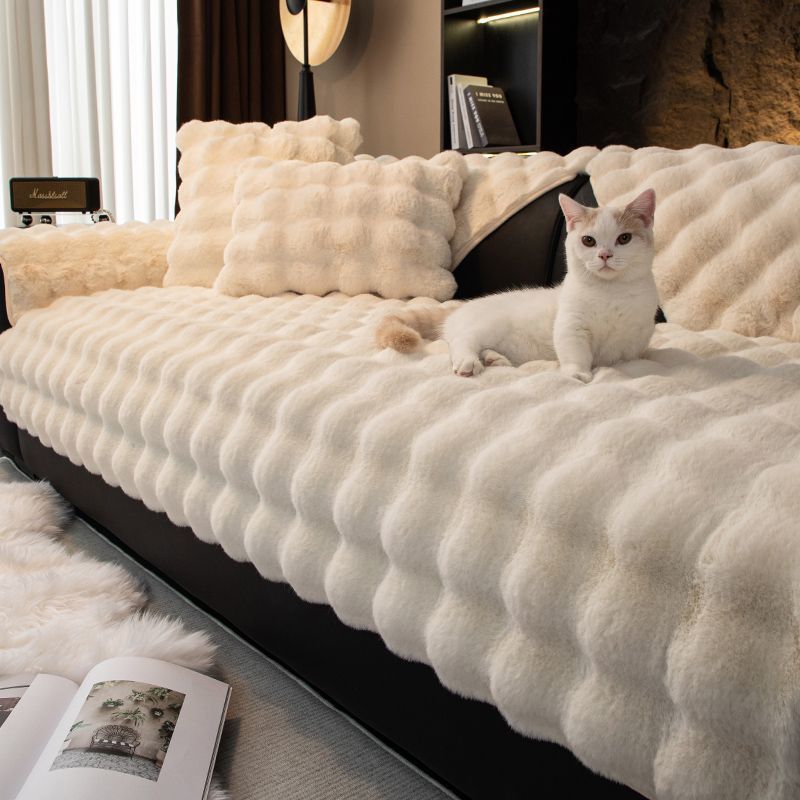 Leather Winter 2024 Rabbit Fur Plush Sofa Cushion New Non-Slip Thickened Light Luxury High-End Warm Cover_voghion.com
