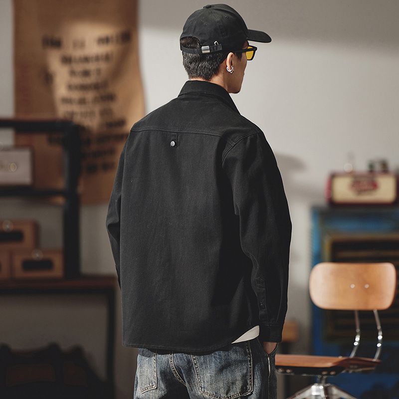 Large Size Men's Spring And Autumn New Denim Jacket Men's American Retro Pure Cotton Denim Jacket Men's Solid Color Fat Shirt_voghion.com