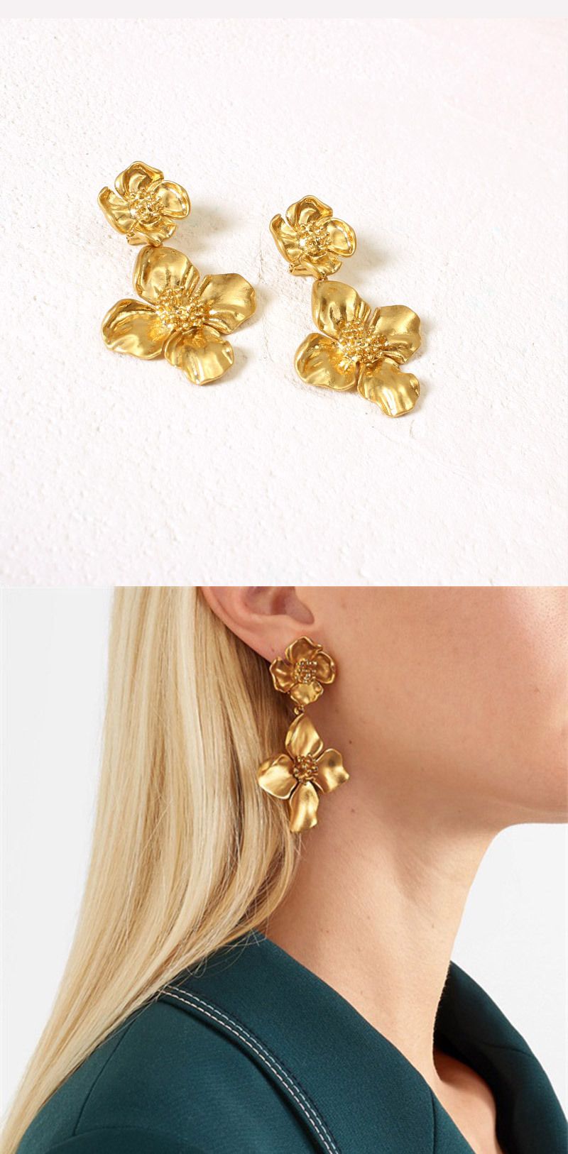 Gioielli e accessori Orecchini alla moda con fiori dorati Orecchini semplici in metallo personalizzati Orecchini Gioielli creativi_voghion.com
