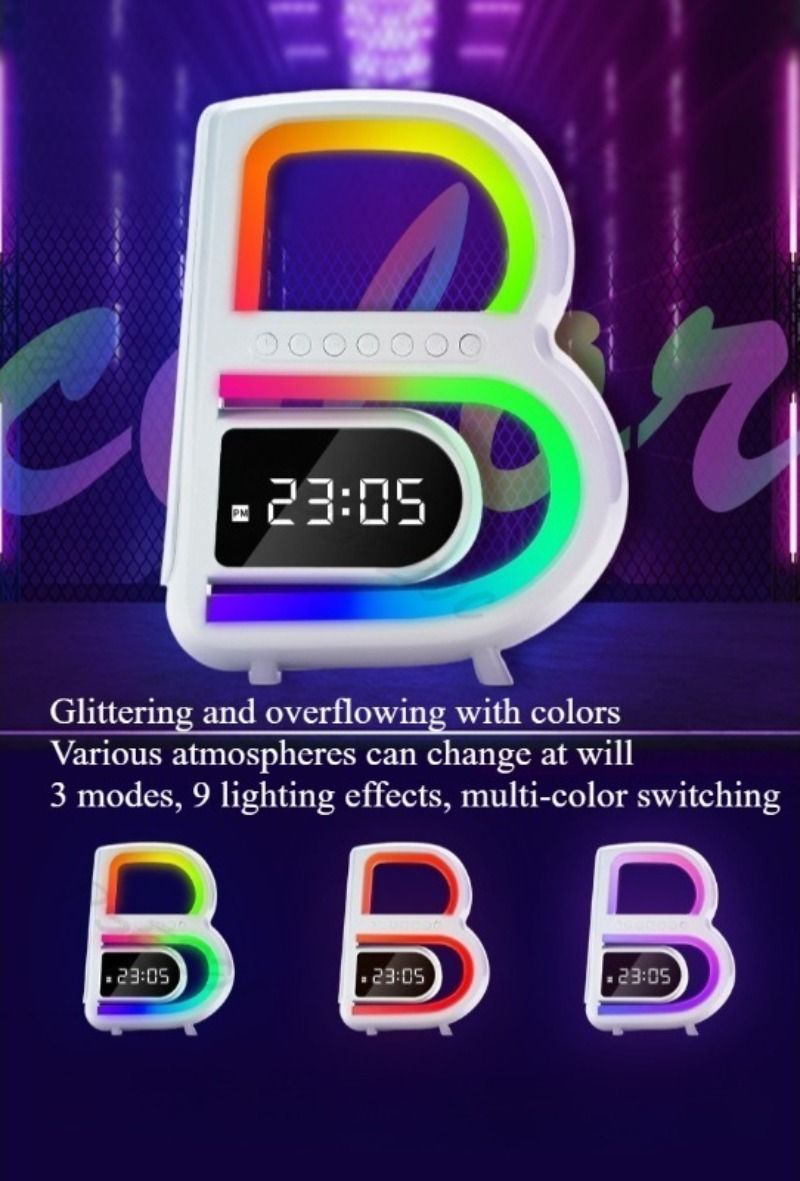 Altavoz Bluetooth de gran valor estético, reloj de carga inalámbrica, luz ambiental colorida, subwoofer, sistema de sonido_voghion.com