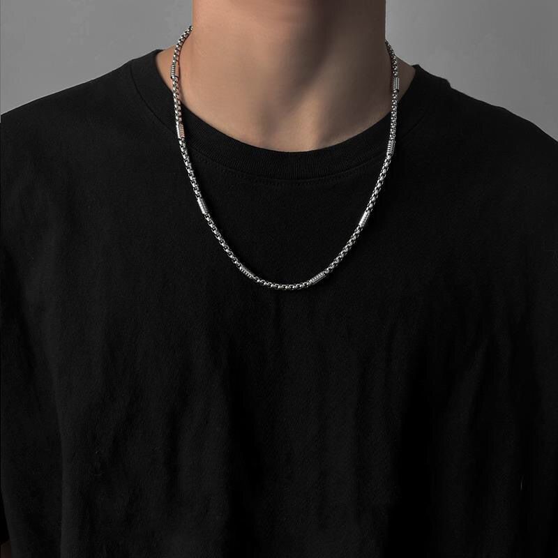 Collana personalizzata in acciaio al titanio da uomo, alla moda e semplice, dal design di nicchia, con catena di perle cilindriche, estiva_voghion.com