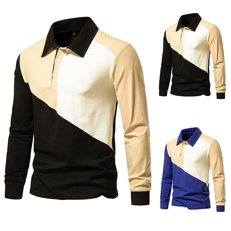 T-shirt Polo Color Block da uomo a maniche lunghe D26_voghion.com