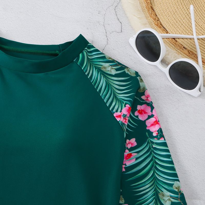 Women's Clothing Color Matching Surfing Diving Holiday Swimsuit Multi Color Printing Long Sleeved Sunscreen Split Swimsuit_voghion.com