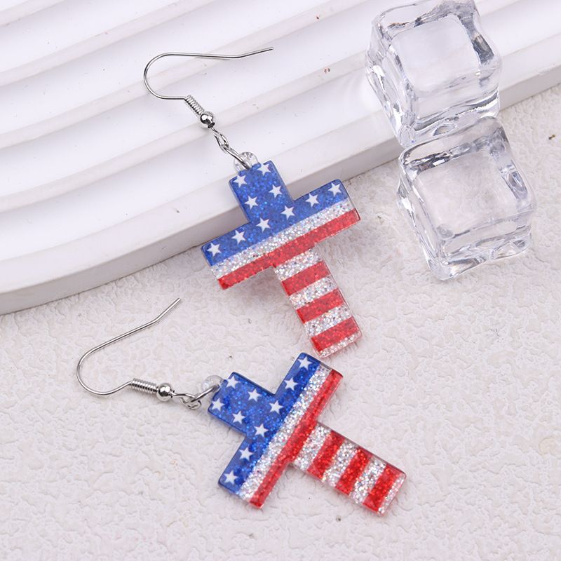 Elemente des amerikanischen Unabhängigkeitstages, rot, weiß, blau, Flagge, buntes Herz, Acryl-Ohrstecker, baumelnder Schmuck für Frauen_voghion.com
