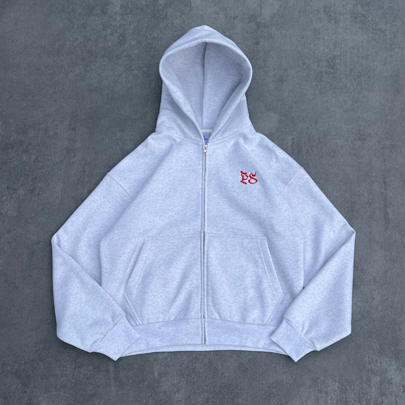 Felpa con cappuccio ricamata Y2K Punk – Unisex con cerniera oversize e scritta in grassetto (poliestere, spalle scese)_voghion.com