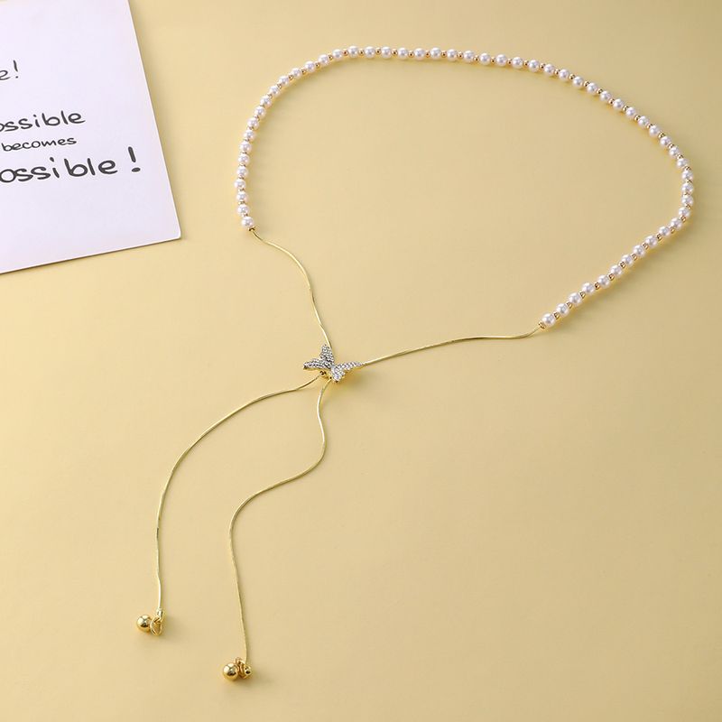 Korean version minimalist, fashionable and personalized pearl butterfly necklace Instagram trend versatile adjustable_voghion.com