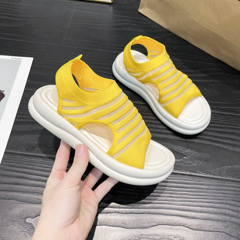 Sandales à plateforme tendance pour femmes - Sandales romaines style coréen printemps-été, en maille respirante avec semelle épaisse en caoutchouc_voghion.com