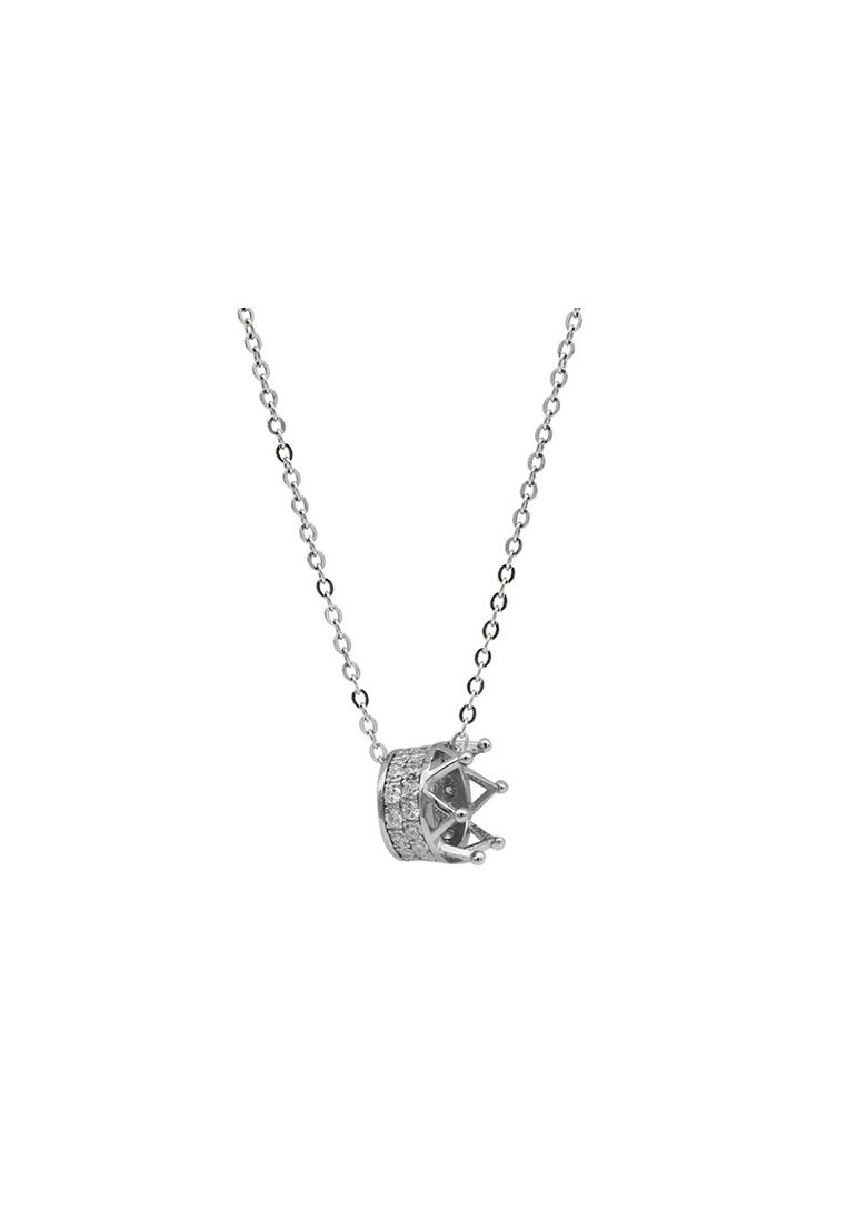 LDR1358 S925 Silver Sparkling Crown Necklace_voghion.com