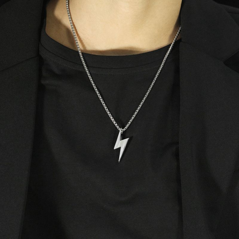 Men's Jewelry Creative Fashion Versatile Lightning Stainless Steel Trendy Men's Necklace_voghion.com