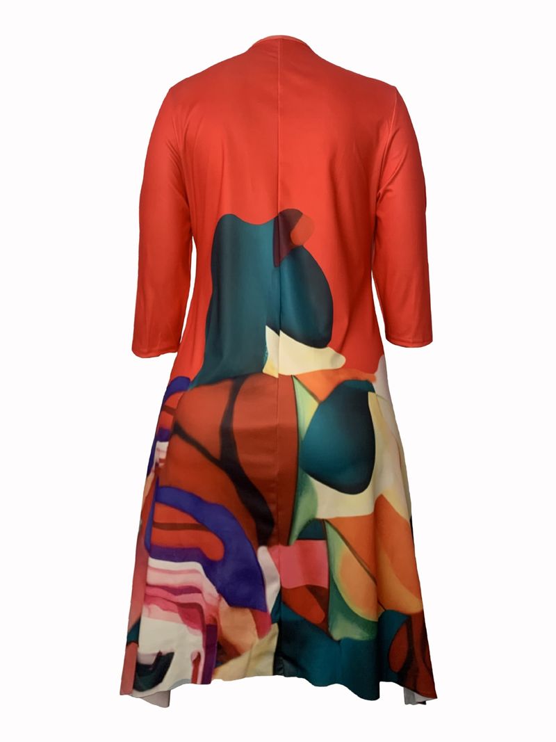 Großes, unregelmäßig bedrucktes, selbstbewusstes, lässiges, gerades schwarzes Kleid_voghion.com