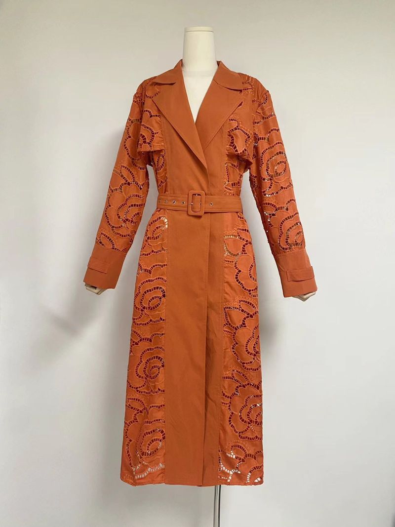 Dammekleederhandel grenziwwerschreidend Retro-Stil V-Ausschnëtt Gürtel Taille huel Windbreakerjackete fir Fraen 2023 Hierscht nei_voghion.com