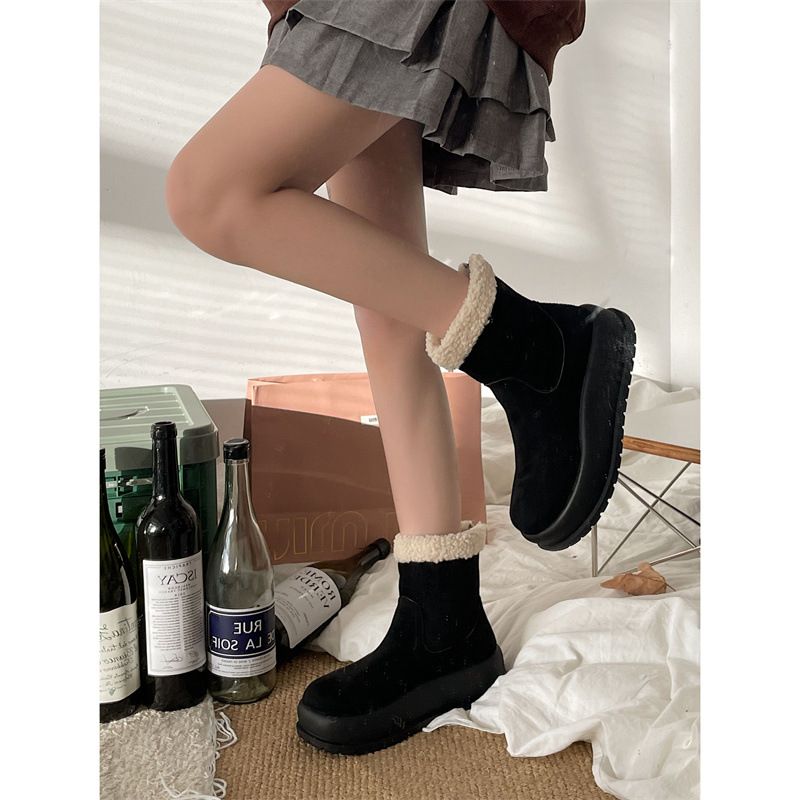 Stivali da neve con suola spessa in velluto più celebrità di Internet da donna 2023 nuovi invernali caldi Northeast scarpe in cotone antiscivolo con un solo passaggio_voghion.com