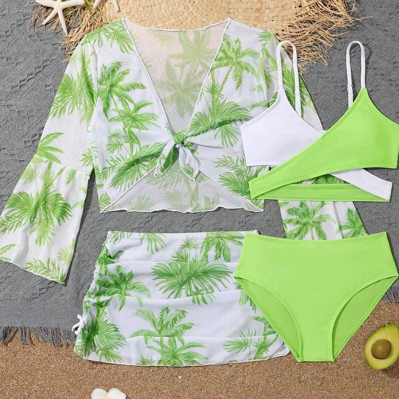 Dames sexy midden en grote kinderen 4-delige set hoge taille split bikini badpak fabrikant groothandel_voghion.com