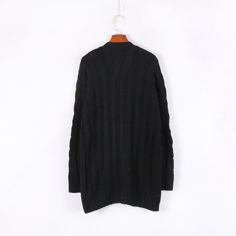 Neuer einreihiger, dicker, langärmliger Strickpullover-Cardigan-Mantel für Herbst und Winter mit verdrehter Tasche für Damen_voghion.com