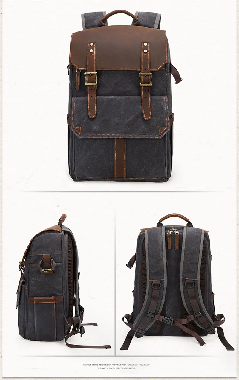 Wasserdichter SLR-Kamera-Rucksack mit großer Kapazität, wachsgefärbtes Canvas, Outdoor-Fotografie-Rucksack, digitale, gepolsterte SLR-Tasche_voghion.com