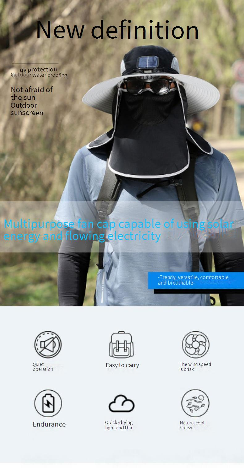 Cappello rinfrescante ad energia solare con protezione staccabile per viso e collo - Ventilatore ricaricabile ad alta potenza per esterni - Protezione solare UPF50+ per uomo_voghion.com