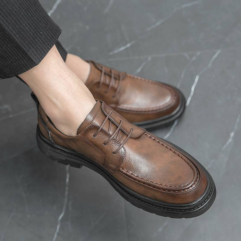 Fashionable Men's New British Black Business Formal Wear Derby Shoes Lace-up Leather British Brown Banquet Dress Wedding Leather Shoes_voghion.com
