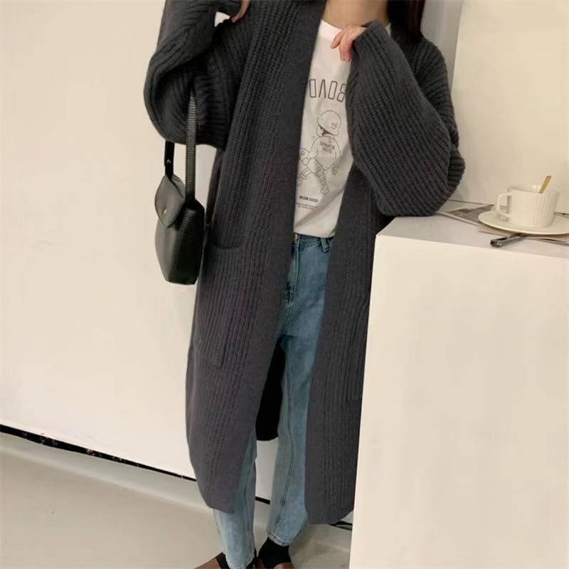 Übergroßer Cardigan mit V-Ausschnitt – Grobstrick-Langpullover mit offener Vorderseite (Einheitsgröße, 7 Farben)_voghion.com