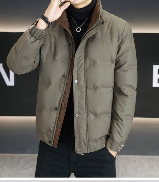 Herrenbekleidung Leichte Daunenjacke für Herren mit Stehkragen – Wasserdichter, winddichter Wintermantel für Business Casual (Schwarz, Khakigrün)_voghion.com