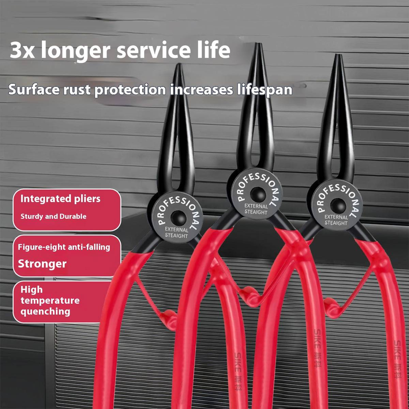 Pinza per anelli elastici di livello industriale - Strumento per clip di fissaggio interne/esterne a doppia azione con ganasce in acciaio al carbonio (testa angolata di 10°, punta da 1 mm)_voghion.com