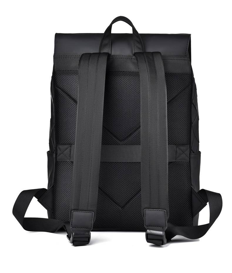 Men's Rhombus Reflective Laptop Backpack With Diamond Quilted Design, Waterproof PU Material For Work Commute And Daily Use_voghion.com