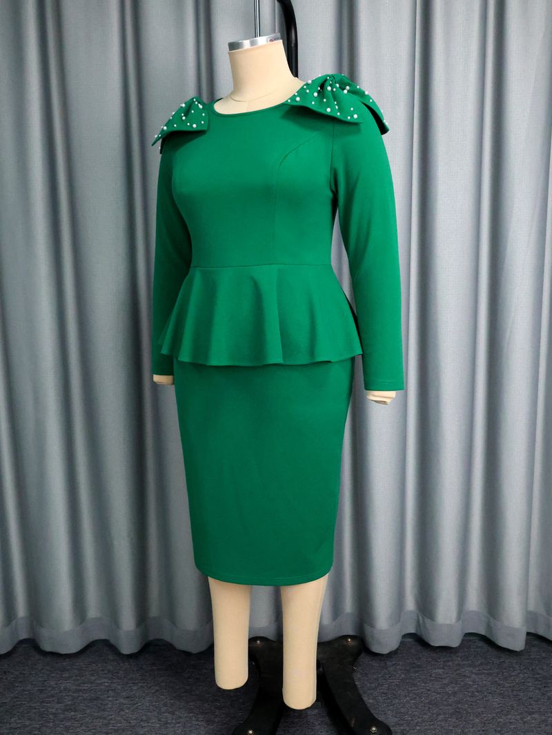 Damenbekleidung Zweiteiliges Kleid Leichtes Kleid Hohe Taille Schlanker Rückenschlitz Einstufiger Rock Gelbes Kleid_voghion.com